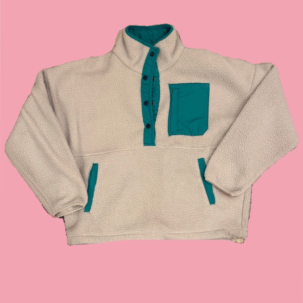 Marshalls Cream Pullover Fleece Jacket with Teal Accents